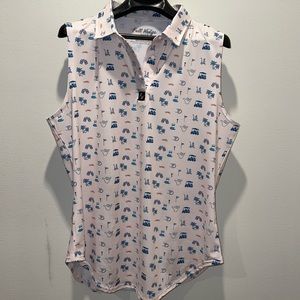 Ladies Golf Polo Full Wedge 2XL Sleeveless Roomy Golf Print Pink